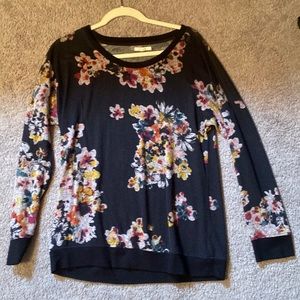 Dark Gray,crew neck sweater with nude pink ish flowers